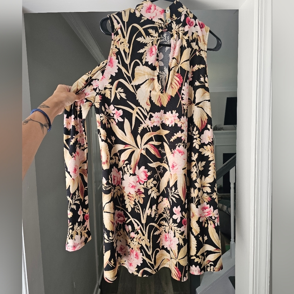 $148 Show Me Your Mumu Cold Shoulder Brady Tunic Botanical Beauty Dress - Picture 5 of 13